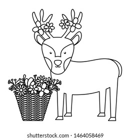 reindeer with flowers in straw basket bohemian style character