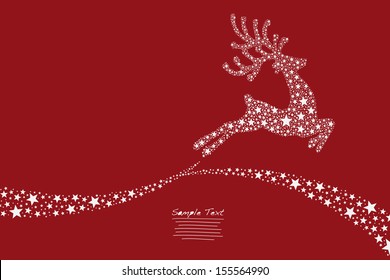 Reindeer Flying Stars Red Background