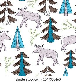 Reindeer, in the forest, pattern, Scandinavia