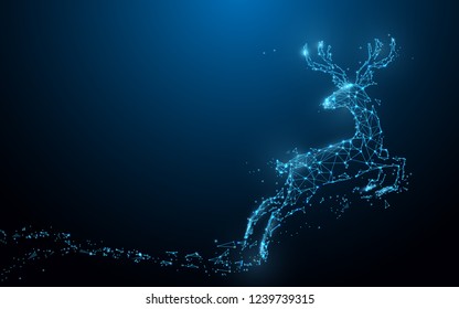 Reindeer form lines, triangles and particle style design. Illustration vector