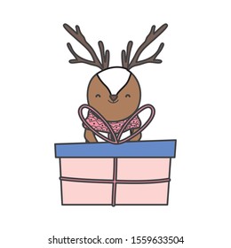 reindeer with gift boxes celebration merry christmas vector illustration
