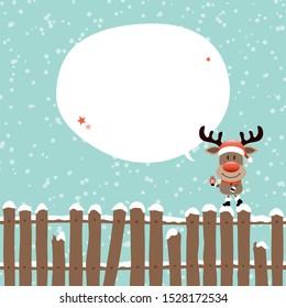 Reindeer With Gift On Fence Speech Bubble Turquoise