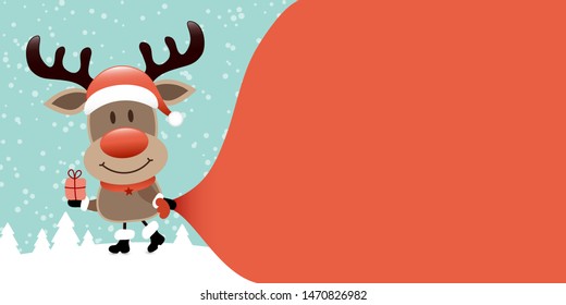 Reindeer With Gift Pulling Gift Bag Forwards Forest Turquoise