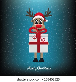 reindeer gift winter snowy background