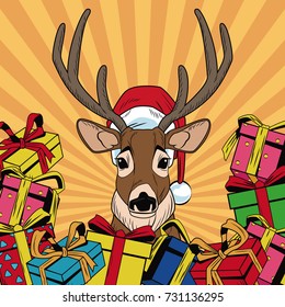 Reindeer with gifts Christmas pop art