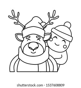reindeer and gingerbread man with hat on white background vector illustration design