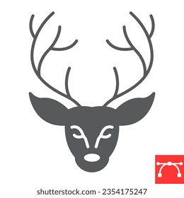 Reindeer glyph icon, new year and merry christmas, wild animal vector icon, christmas deer vector graphics, editable stroke solid sign, eps 10.