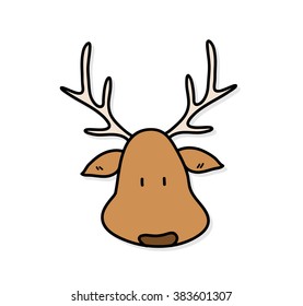 Reindeer, a hand drawn vector illustration of a reindeer head.