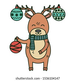 reindeer with hanging balls horns celebration merry christmas vector illustration