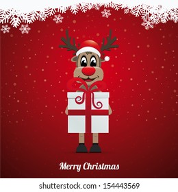 reindeer hat winter landscape hold gift box