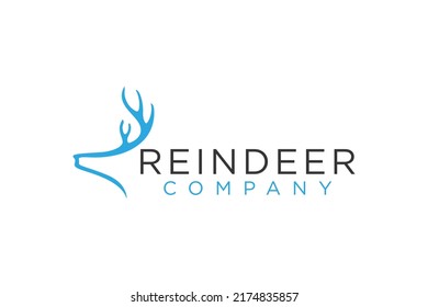 Reindeer Head Antler Logo Design, Animal Icon Silhouette Simple Minimalist