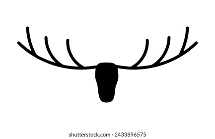 Reindeer head with antlers. Simple black silhouette of a deer or moose. Mystic symbol