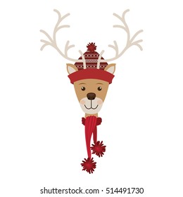 reindeer head with christmas woolen hat and scarf
