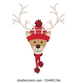 reindeer head with christmas woolen hat red