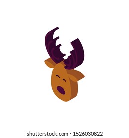 Reindeer Head Isometric Object. Vector Illustration of Christmas Animal Sign Isometry. 