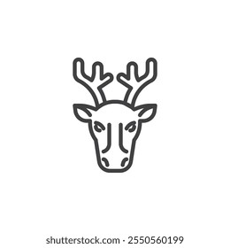 Ícone da linha da cabeça de rena. sinal de estilo linear para conceito móvel e web design. Ícone de vetor de contorno de veado com galhadas. Símbolo, ilustração de logotipo. Gráficos vetoriais