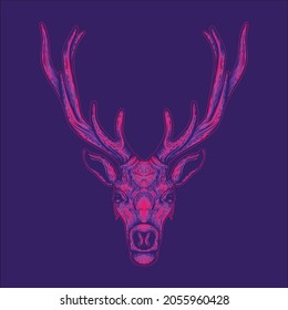 reindeer head neon color artwork illustration