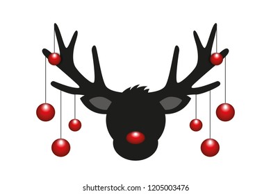 reindeer head silhouette with red christmas decoration vector illustration EPS10