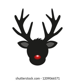 Reindeer Head Silhouette With Red Nose For Christmas Vector Illustration EPS10