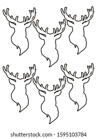Reindeer heads with horns in the form of a black stencil. The reindeer male is a symbol of the winter holidays. The stencil depicts horns and ears.
