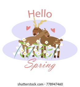 Reindeer hello spring icon with flowers on white background vector illustration flat desing
