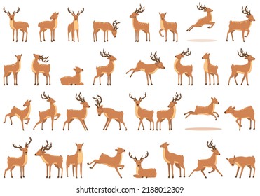 Reindeer herding icons set cartoon vector. Deer animal. Elk herd