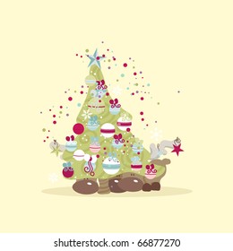 reindeer hiding behind christmas tree