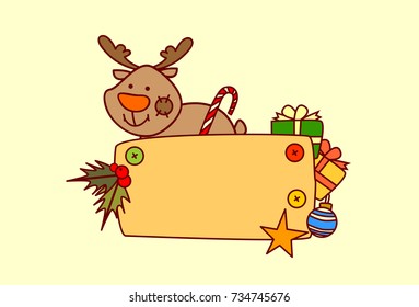 Renos Con Banner Vacío Feliz Navidad Y Feliz Año Nuevo Concepto Vacaciones De Invierno Decoración Vector Ilustración