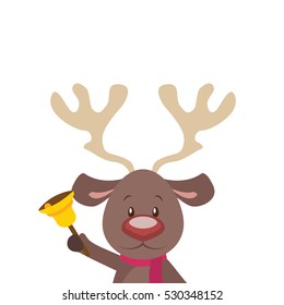 Reindeer holding bell on blank background