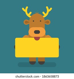 Reindeer holding blank sign. Vector character. Vector Illustration