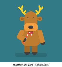 Reindeer holding christmas candy. Vector character. Vector Illustration