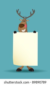 Reindeer holding a long blank paper blushing
