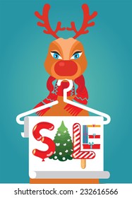 Reindeer holding a sale sign.