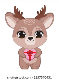 Reindeer holding valentine gift vector