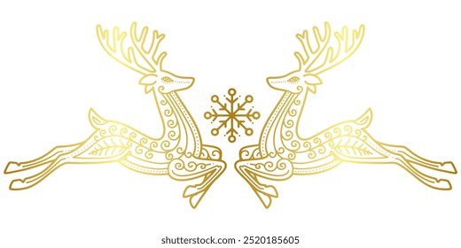 Reindeer and holly berry line art ornament style dividers borders. Christmas element design. vector eps