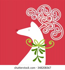 Reindeer and holly mistletoe over striped background  (Use with or without antlers) 