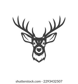 Reindeer horned wild mammal animal head hunting vintage icon design vector illustration. Deer muzzle with horns and eyes camping natural antelope elegant buck wildlife forest habitat mascot logo