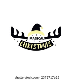 Reindeer horns and text MAGICAL CHRISTMAS on white background