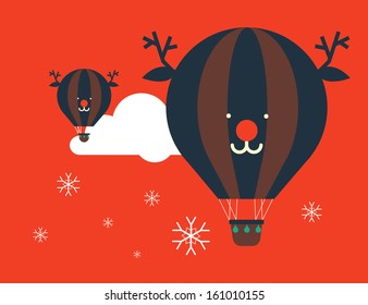 reindeer hot air balloon vector/illustration
