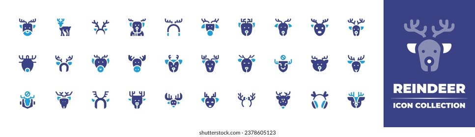 Reindeer icon collection. Duotone color. Vector and transparent illustration. Containing reindeer, earmuffs, headband, deer, moose, no hunting, deer horns.