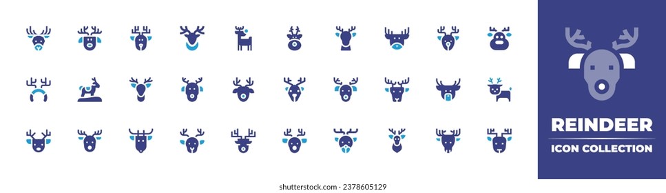 Reindeer icon collection. Duotone color. Vector and transparent illustration. Containing deer, reindeer, reindeer antlers, rudolf.