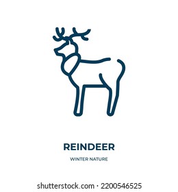 Reindeer icon. Linear vector illustration from winter nature collection. Outline reindeer icon vector. Thin line symbol for use on web and mobile apps, logo, print media.