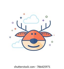 Reindeer icon in outlined flat color style. Vector illustration.