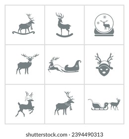reindeer icon set. christmas deers silhouette set
