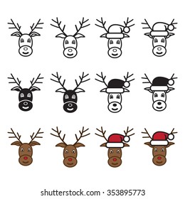 Reindeer icon set. Colored and black/white. Vector eps10.