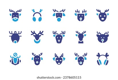 Reindeer icon set. Duotone color. Vector illustration. Containing reindeer, deer, rudolf, deer horns, earmuffs.