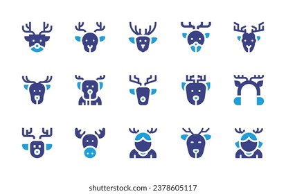 Reindeer icon set. Duotone color. Vector illustration. Containing reindeer, deer, moose, earmuffs, girl, boy.