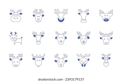 Reindeer icon set. Duotone style line stroke and bold. Vector illustration. Containing reindeer, deer, rudolf.