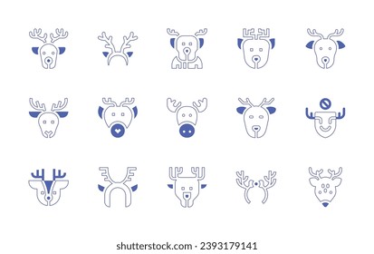 Reindeer icon set. Duotone style line stroke and bold. Vector illustration. Containing reindeer, headband, deer, moose, no hunting.