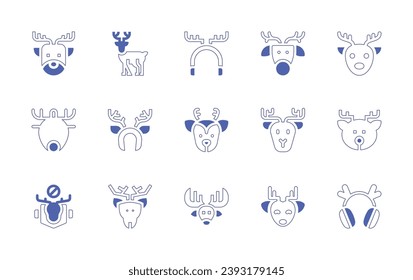 Reindeer icon set. Duotone style line stroke and bold. Vector illustration. Containing reindeer, earmuffs, deer, headband, deer horns.